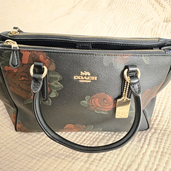 Coach Mini Surrey Carryall Black and Red Floral Satchel - Picture 4 of 9